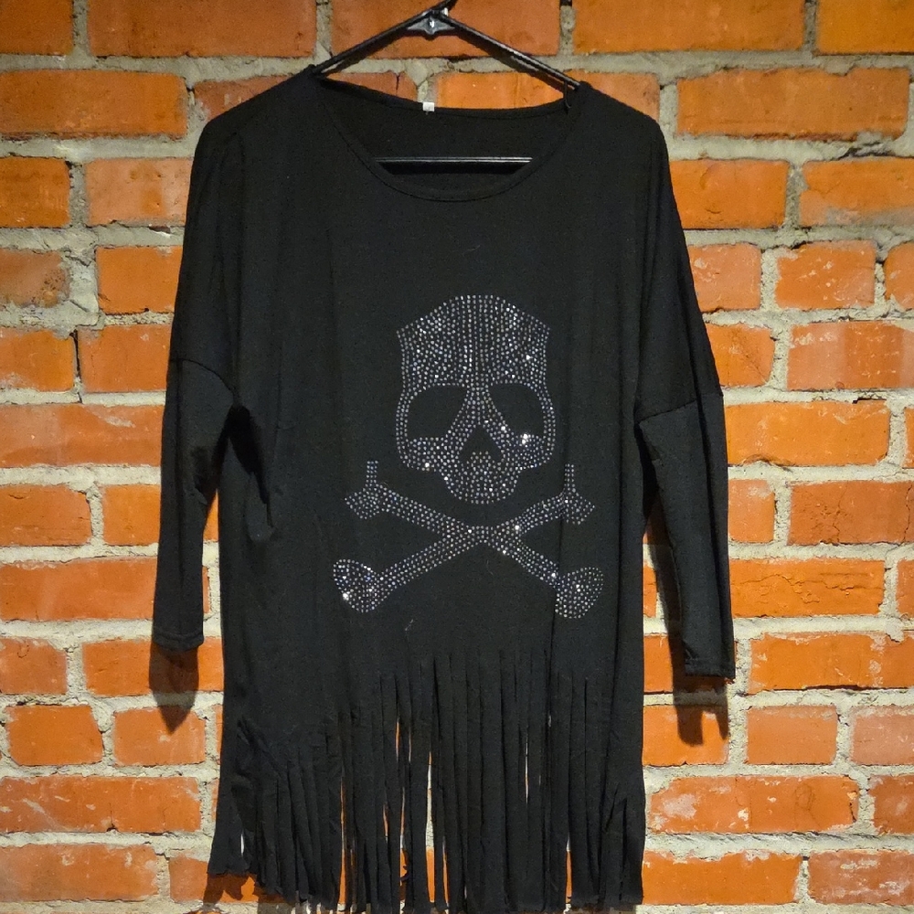 Black Fringe Skull Blouse